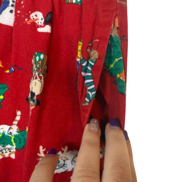 Old Navy Red Flannel Christmas theme PJ pants with dogs & cats Size XS - Picture 5 of 6